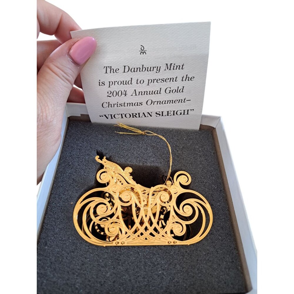 1992/1999/2004 Danbury Mint Gold-Plated Christmas Ornaments  Sleigh Angel Sled 3 - Picture 5 of 5
